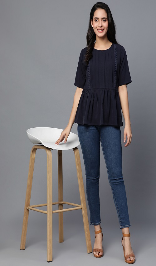 Crepe Top with pintak design on yoke