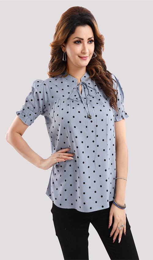 Grey with polka dot top