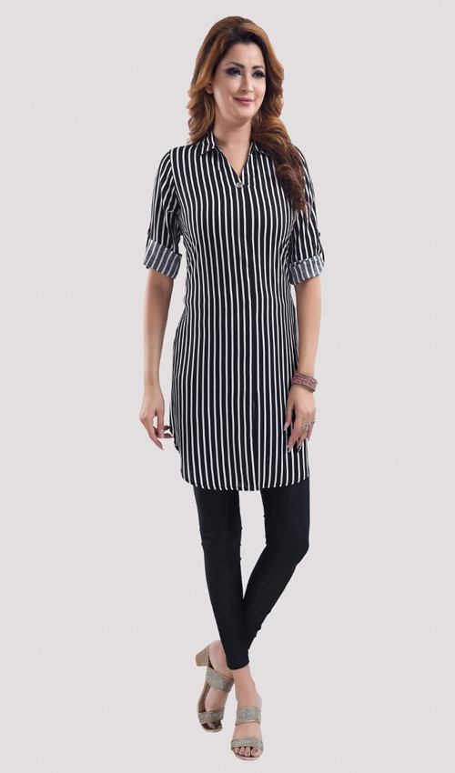 Black Striped Rayon tunic