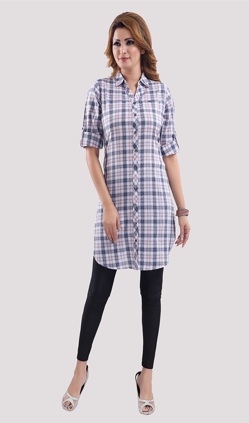 Blue Checked Rayon tunic