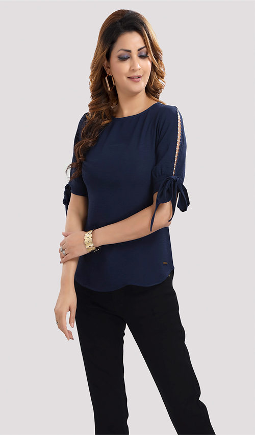 Navy Imported crepe top