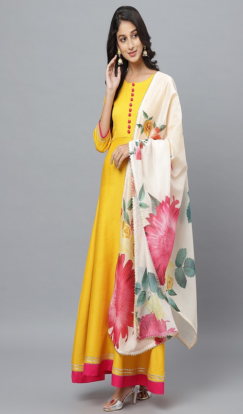 Amazing yellow shade Anarkali 