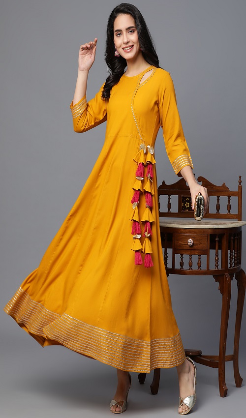 One Piece yellow shade Anarkali 