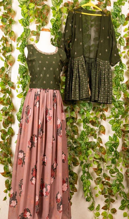 Floral skirt with choli and jacket