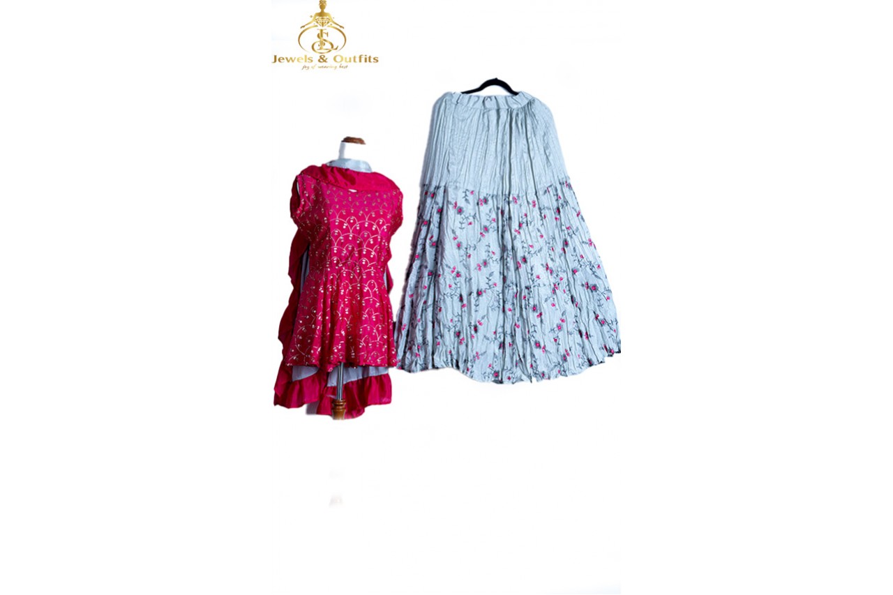 Pink & grey Lehenga with peplum
