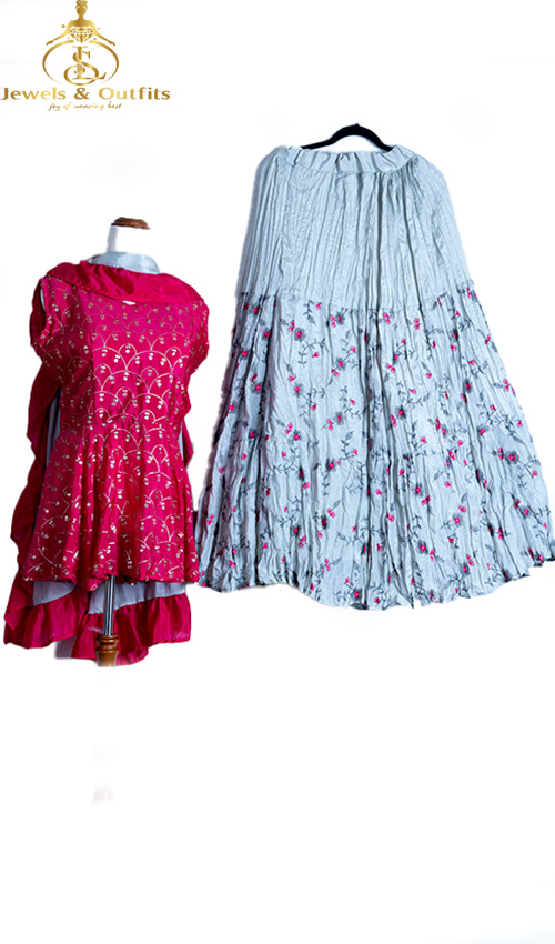 Pink & grey Lehenga with peplum