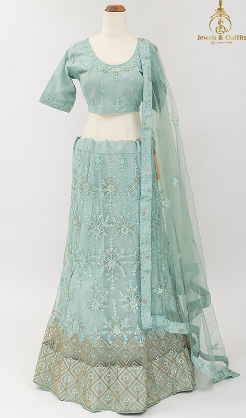Pista Green shade Net Lehenga