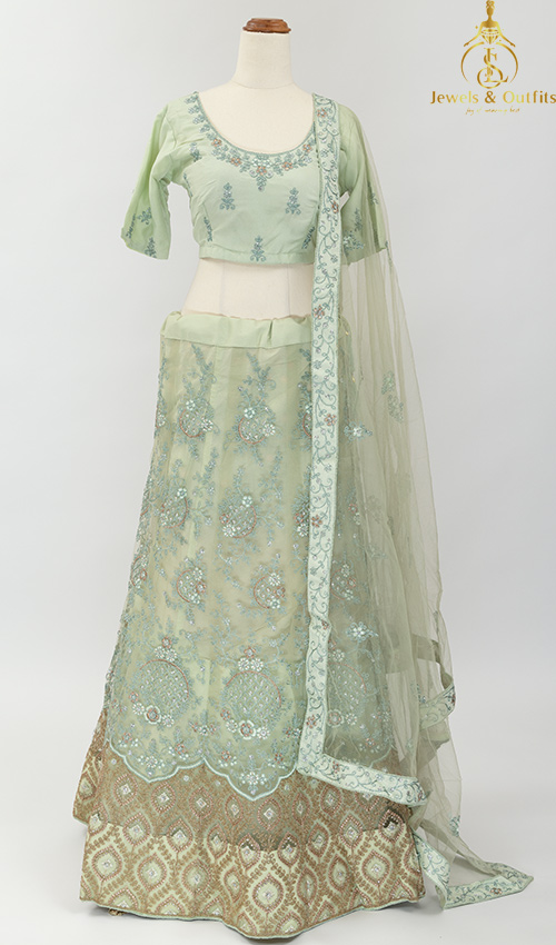 Sea green shade Net Lehnga