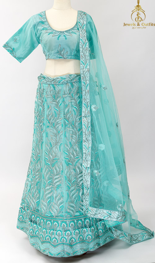 Sky blue shade Net Lehenga