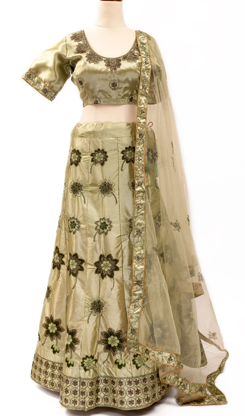 Green Shade Silk Lehenga