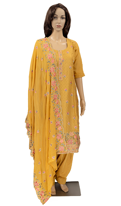 Yellow Embraided Stitched Punjabi Suit 