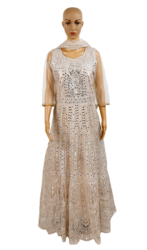 Cream peach shade net Gown