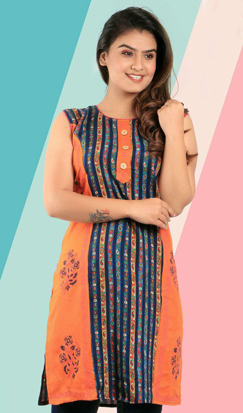 Orange Shade Designer cotton Kurti