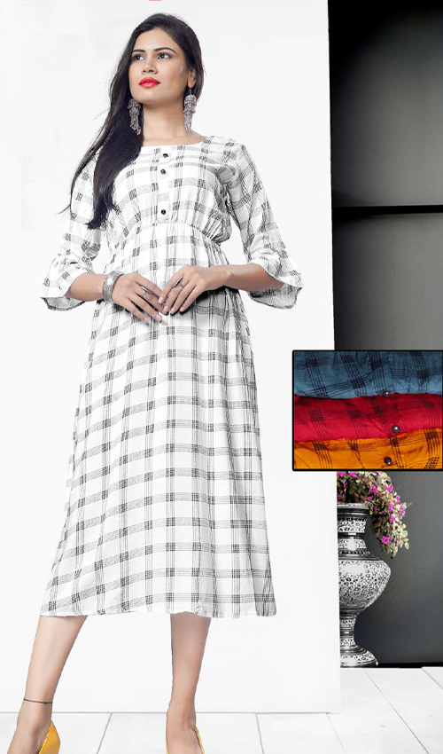 Square pattern Flare Kurti Dress(4 colours)