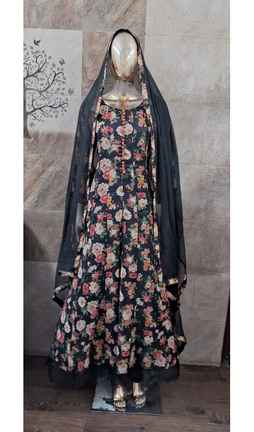 Black floral Anarkali suit set
