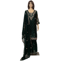 Green Sequence Work Sharara Suit