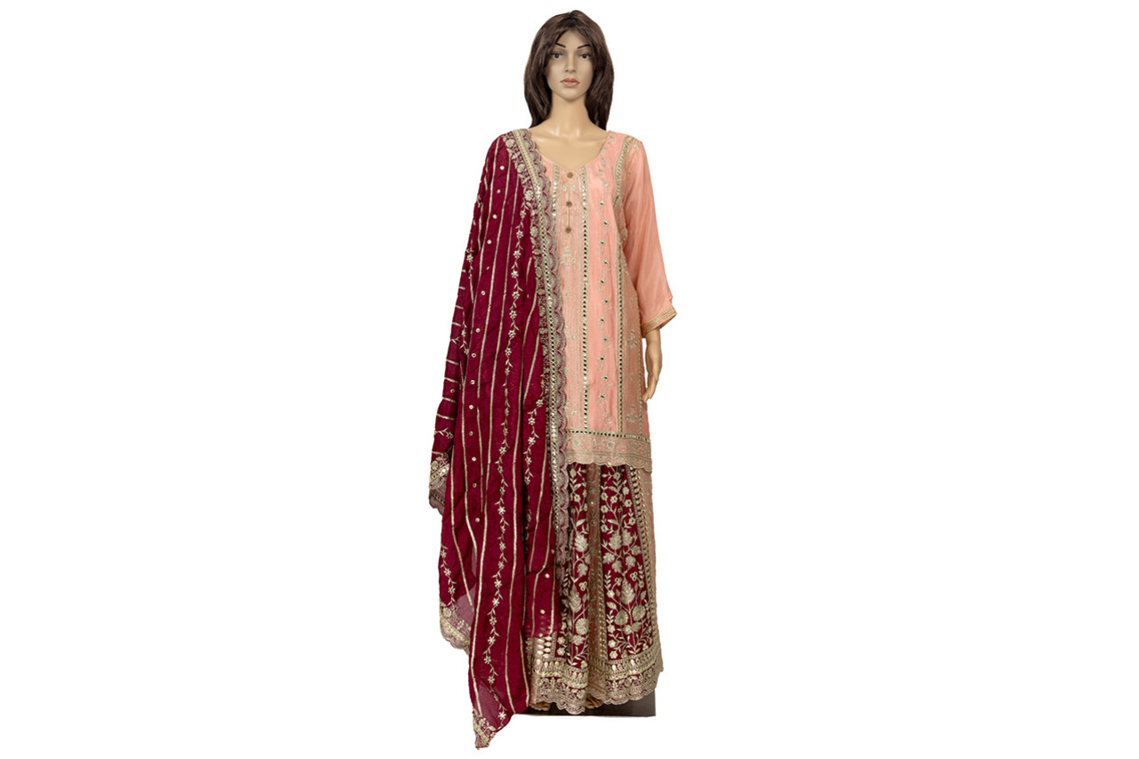 Peach and Maroon Embraided lehenga set