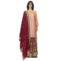 Peach and Maroon Embraided lehenga set