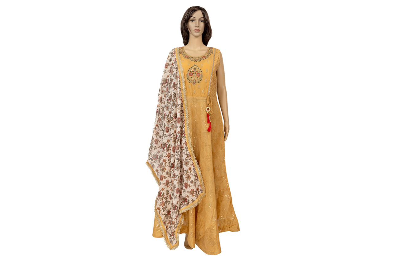 Alluring Golden Anarkali Dress