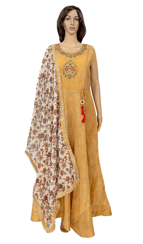 Alluring Golden Anarkali Dress