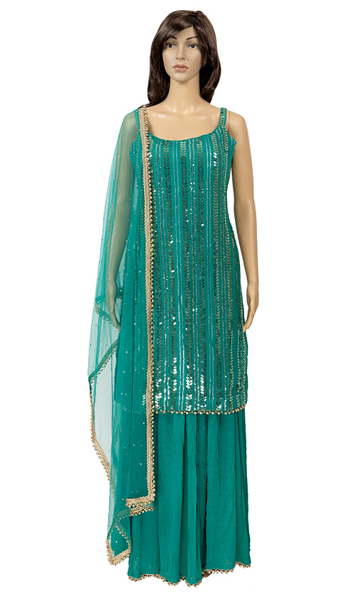 Astonishing Opal Green Sequence Sharara set
