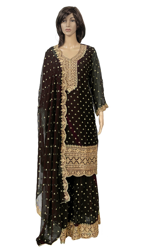 Dark Coffee heavy Sharara suit
