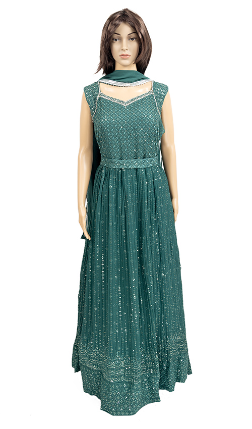 Deep Green Sequence Work Gown