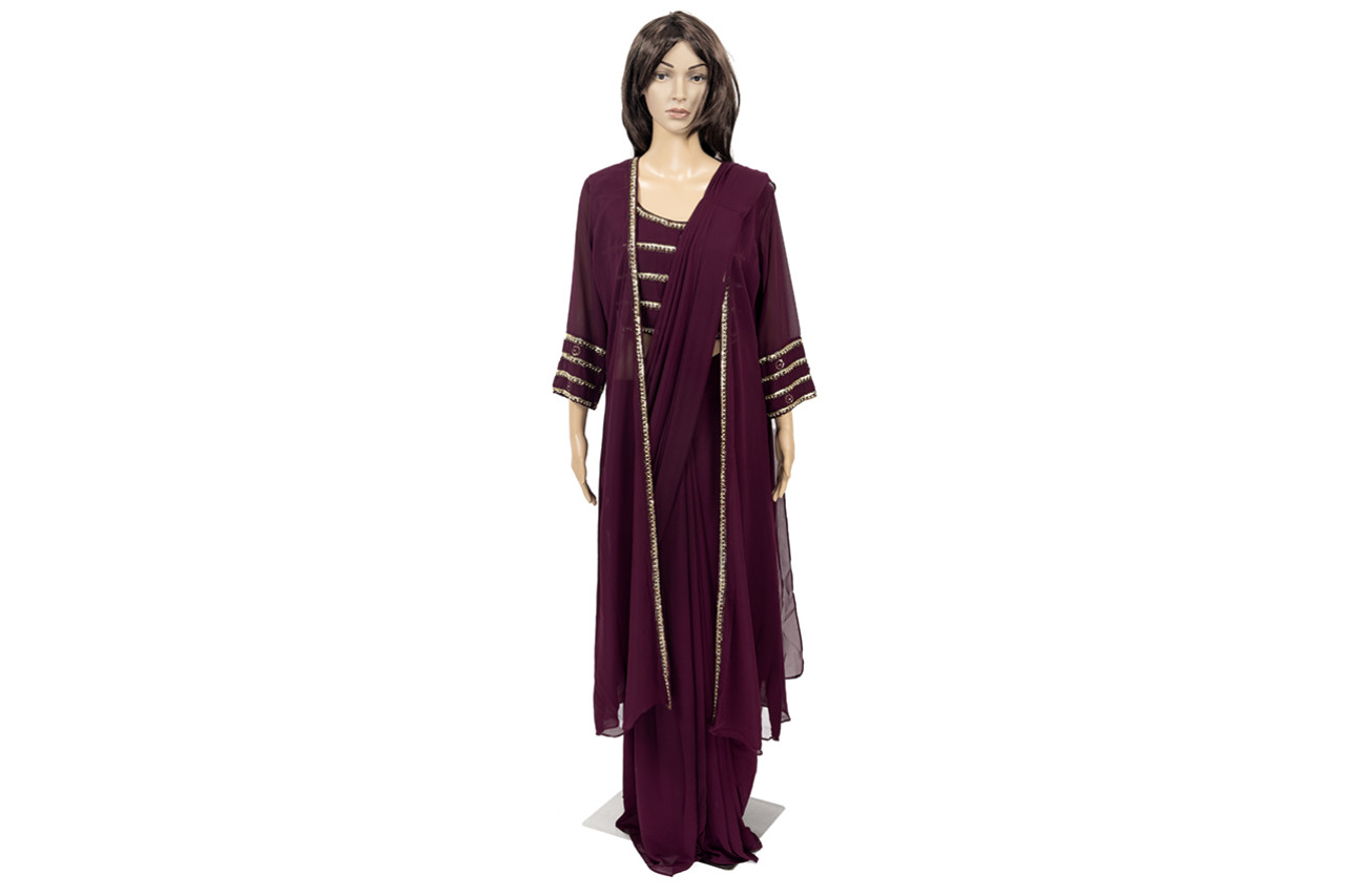 Indo- west Dress with Drape and shrug