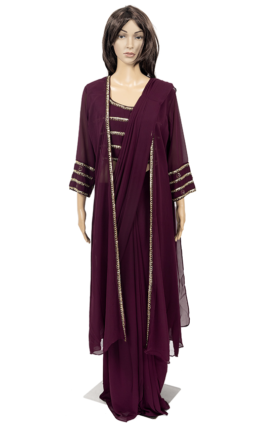 Indo- west Dress with Drape and shrug