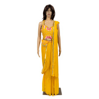 Yellow Indo- west Dress with Drape 