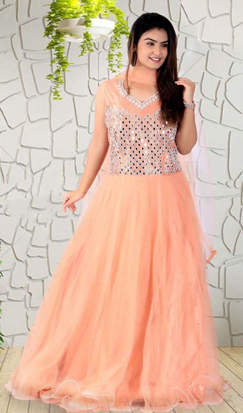 Designer Peach Net Gown