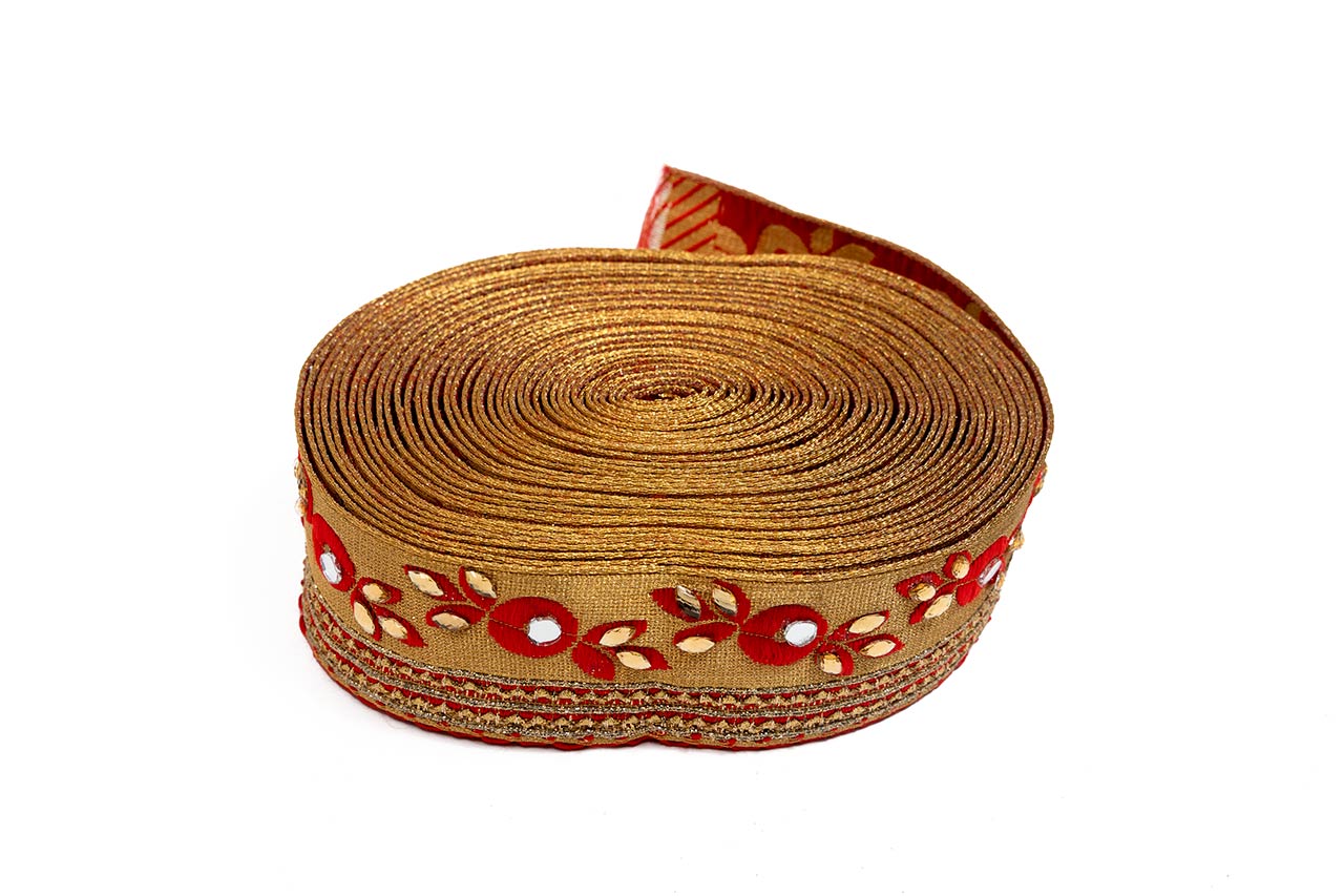 Red Lace with bead mirror work 