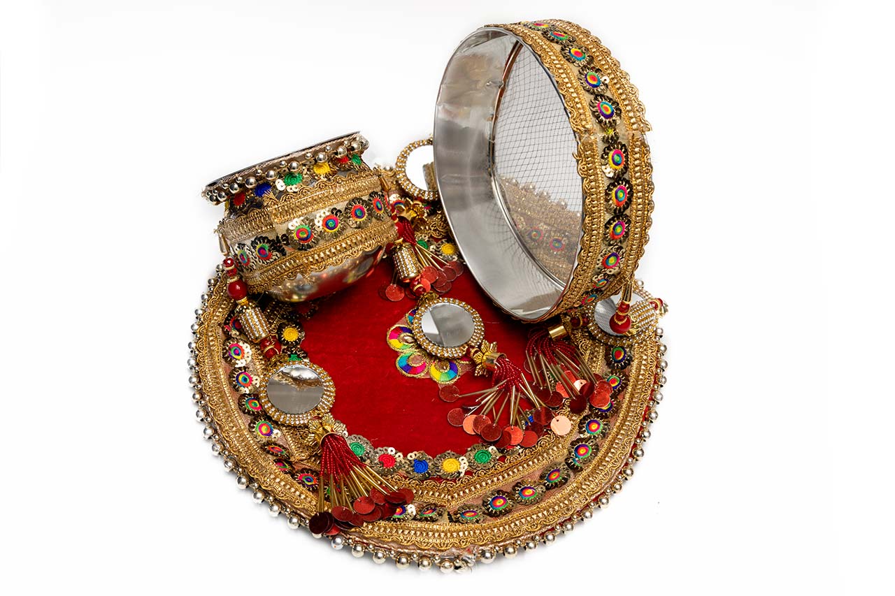 Astonishing Maroon Karwa Thali