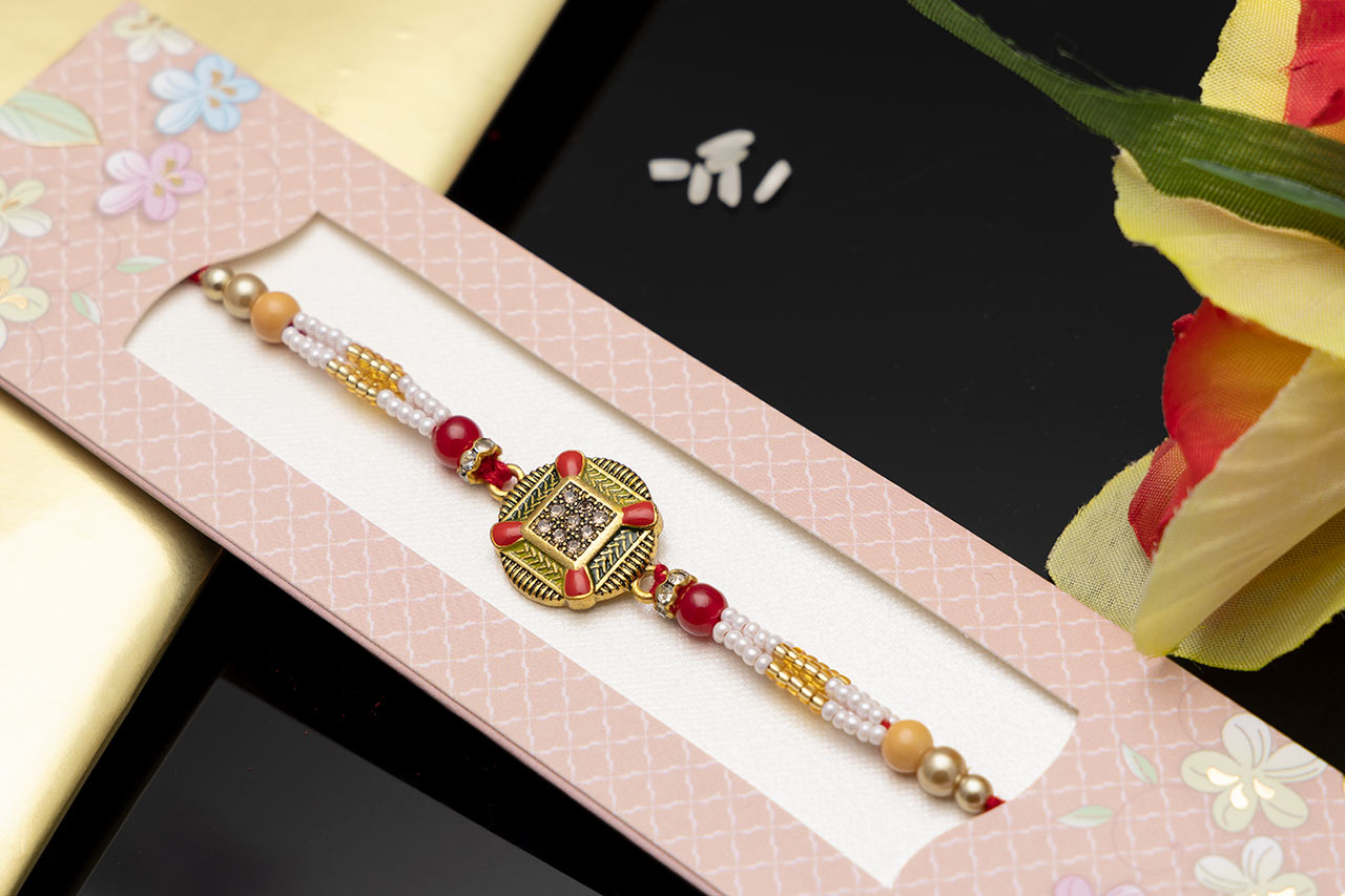 Double Pearl string kundan Rakhi