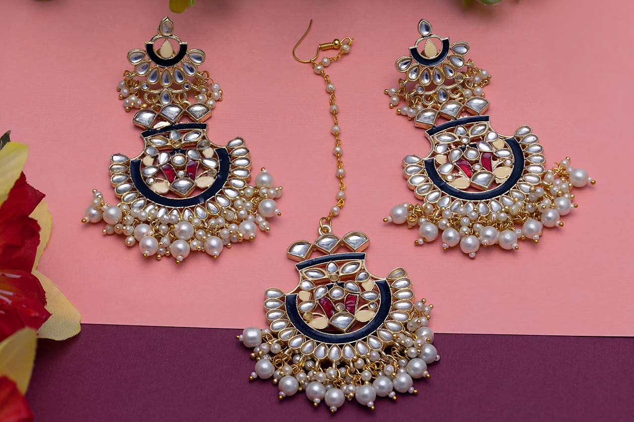 Oil minakari tikka earring set