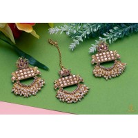 Golden Kundan Tikka Earring Set