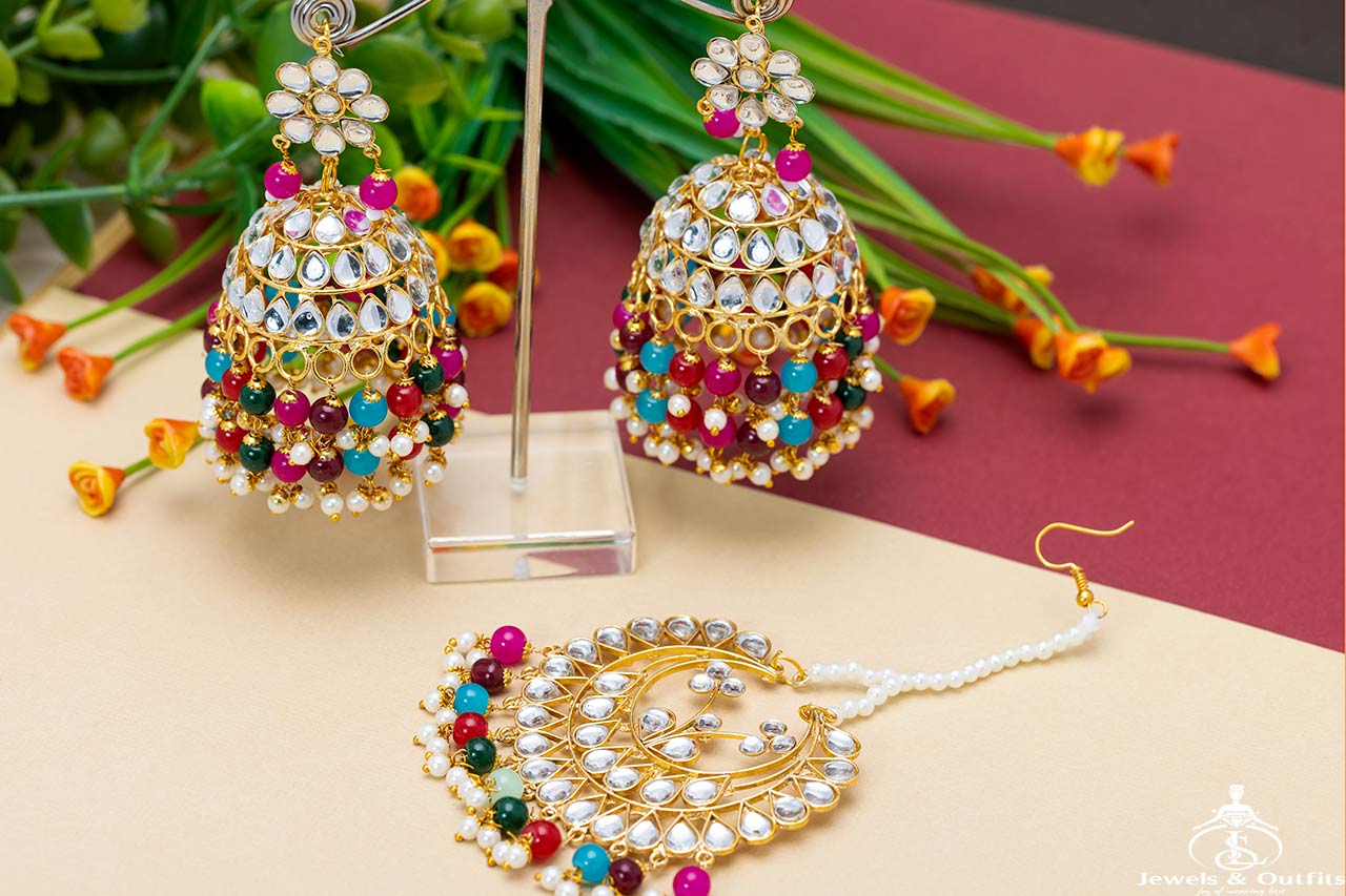 Elegant Heavy Tikka Earring Set (3 colour)