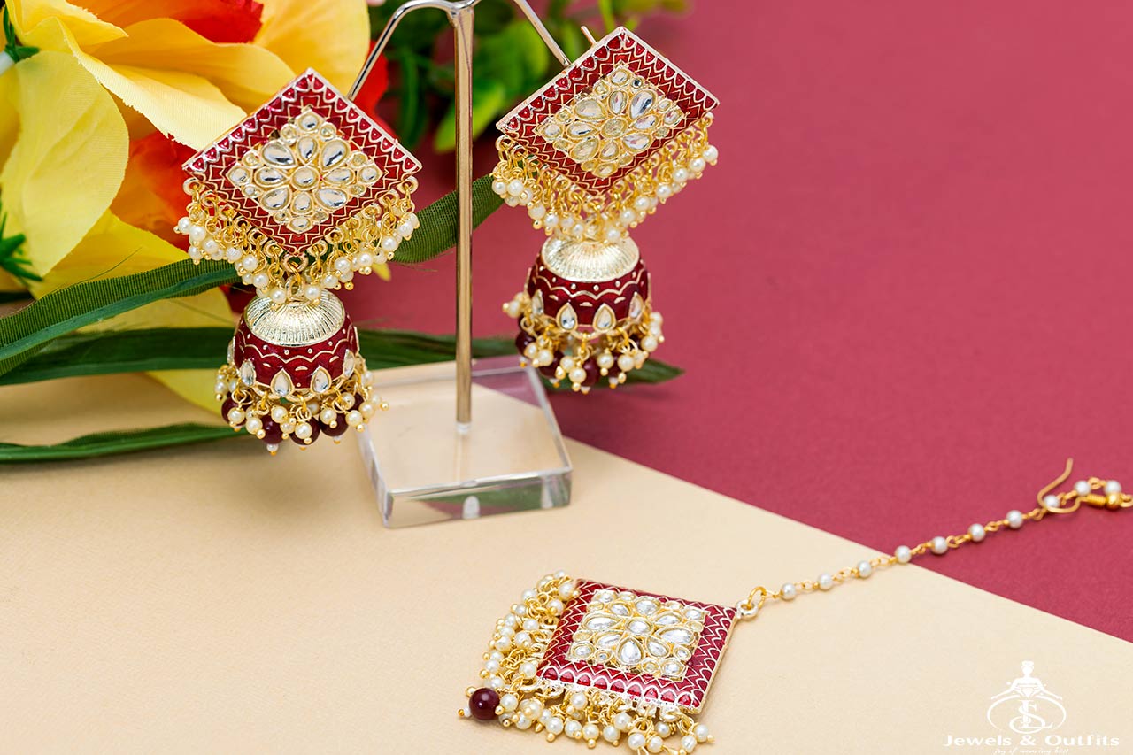 Latest Kundan Tikka Earring Set (3 colours)