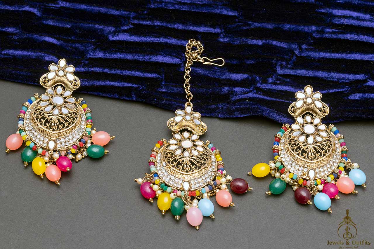 Multi shade Tikka With Earring