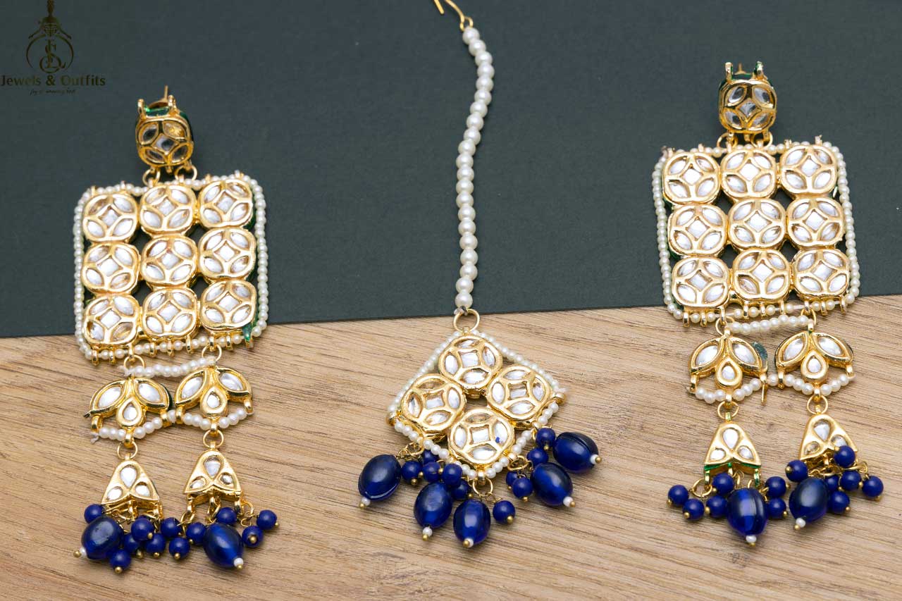Square pattern tikka earring set (3 colours)