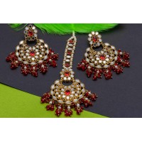 Maroon shade tikka earring set