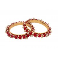 Pinkish red bead with golden base