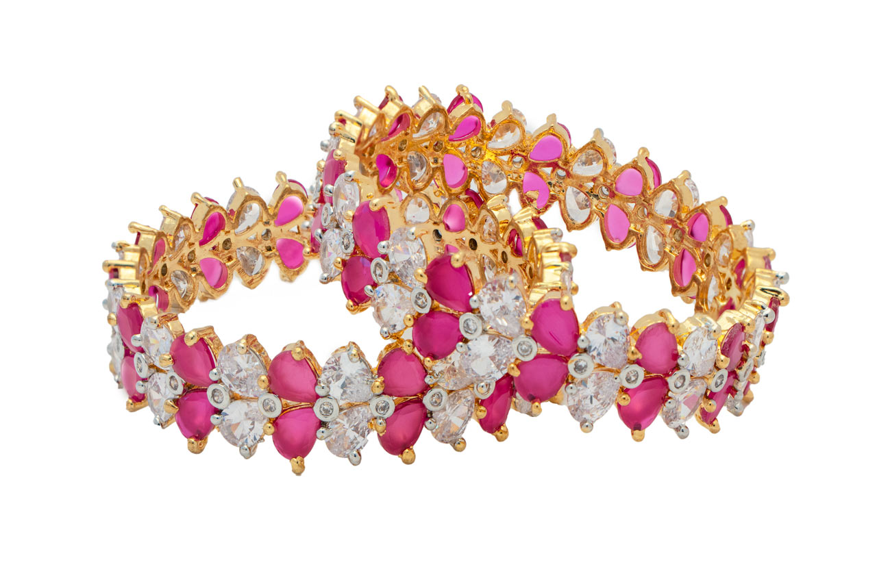  Adorable Pink Pattern CZ Bangles