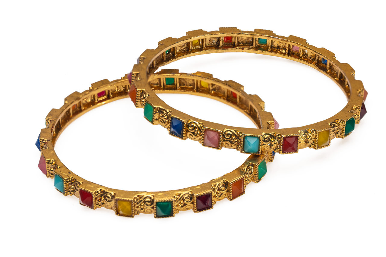 Golden Multicolor Stone Bangles