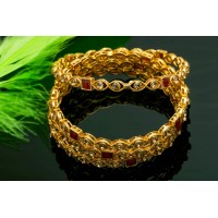 Golden base Kundan Bangles 