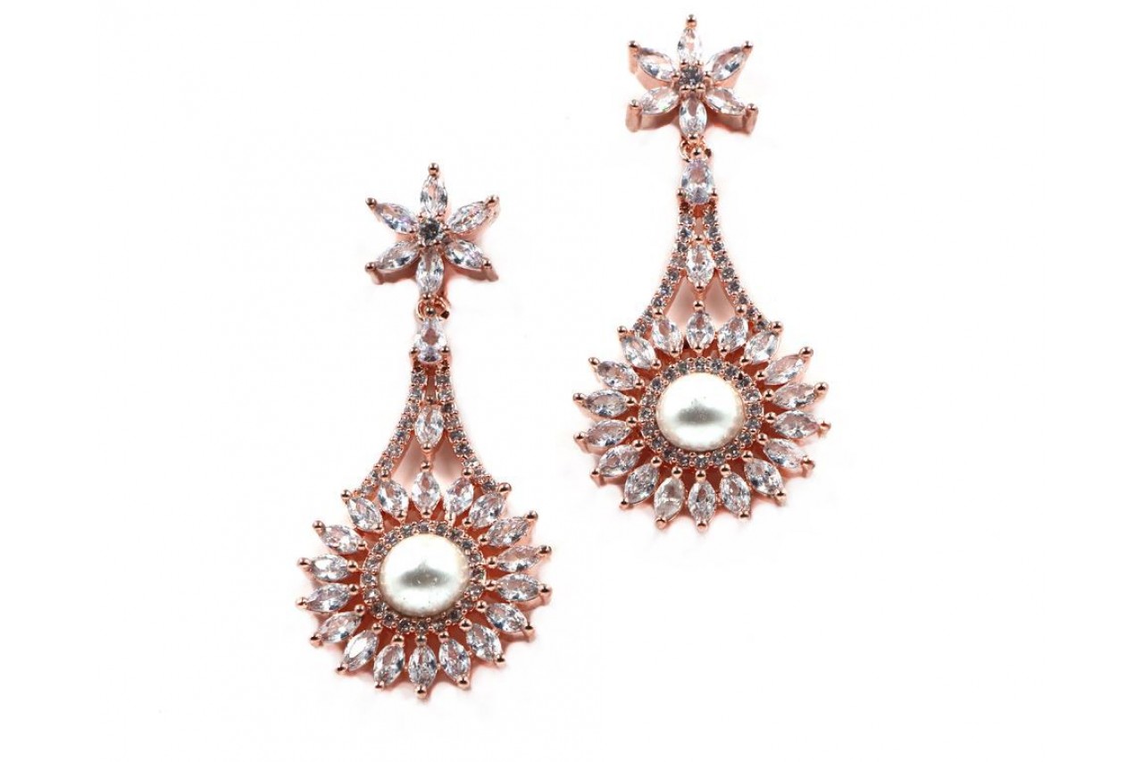 LS oval shaped flower pattern AD earring