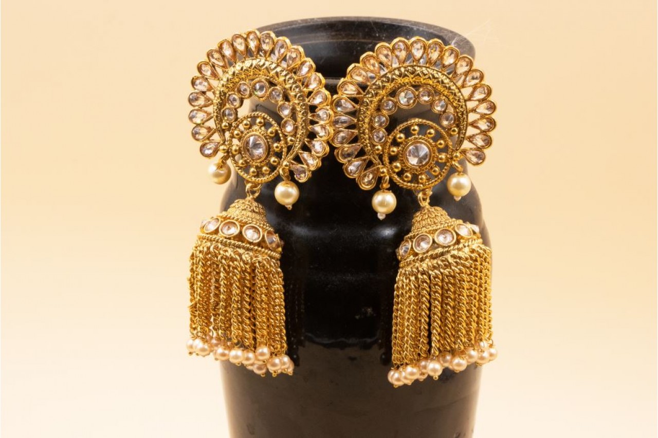  kundan earring with tessel drop