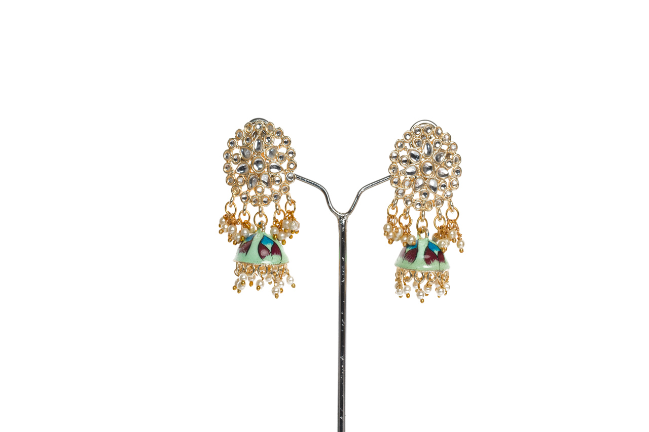 Meenakari kundan pattern jumki