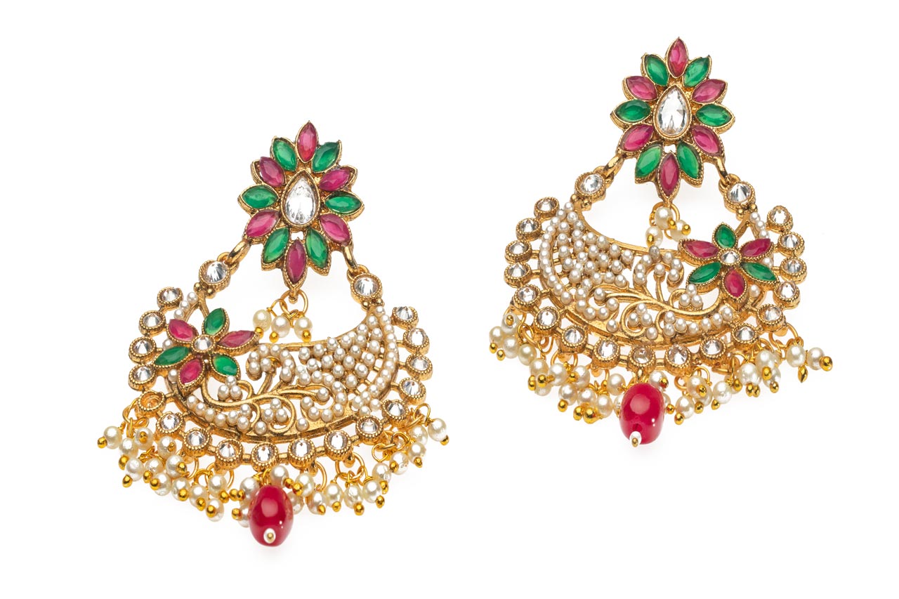 Chandbali with ruby and pearl