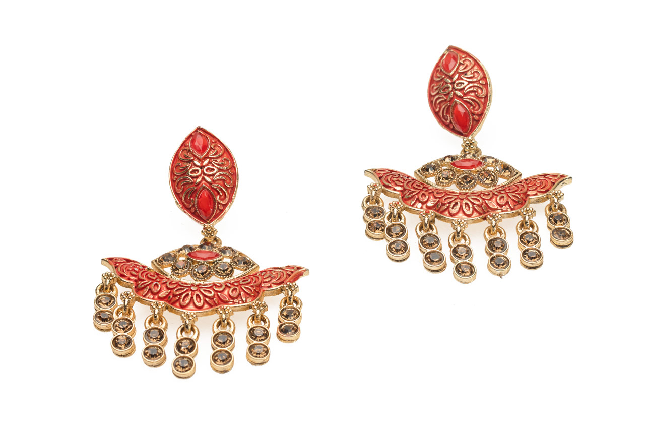 orange meenakari earring